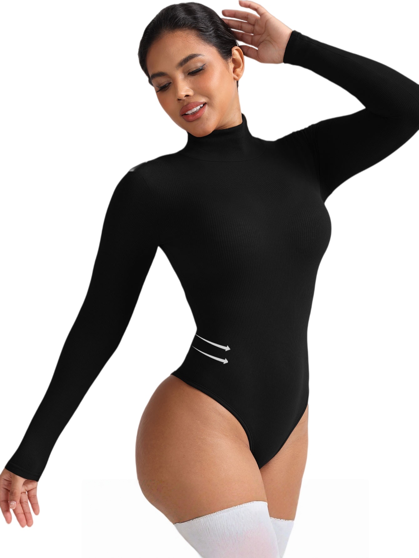 Womens Turtleneck Thong Bodysuit Warm Bodycon High Waist Romper Body Shapewear